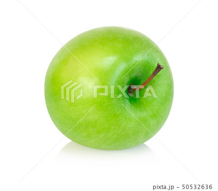 Closeup green apple with slice isolated 50532636