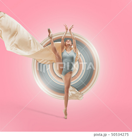 Ballerina. Young graceful female ballet dancer dancing over pink studio. Beauty of classic ballet. Ballerina. Young graceful female ballet dancer dancing over pink studio. Beauty of classic ballet. 50534275