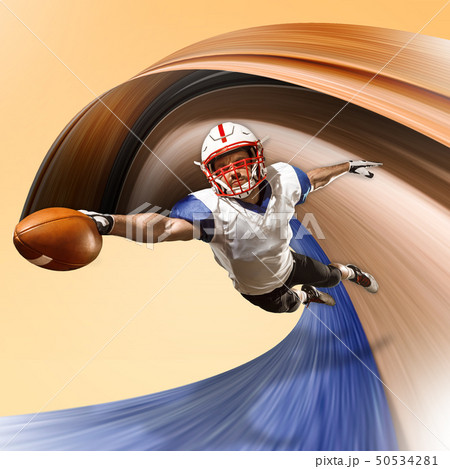 One caucasian rugby male player isolated on yellow background One caucasian rugby male player isolated on yellow background 50534281