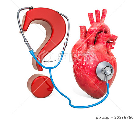 Human heart with question mark and stethoscope 50536766