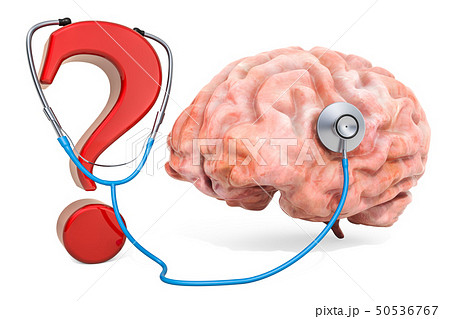 Human brain with question mark and stethoscope 50536767