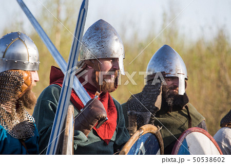 Slav warriors in reenactment battle 50538602