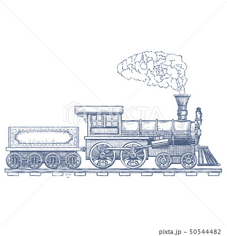 Vintage Steam Locomotive Vector Logo Design のイラスト素材
