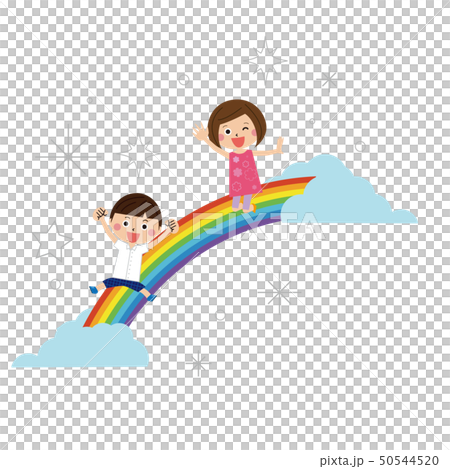 虹のすべり台をすべり降りる男の子と女の子3 50544520