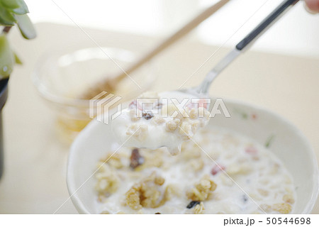 グラノーラ　シリアル　ヨーグルト　蜂蜜　ハチミツ　朝食　朝食イメージ　牛乳　ミルク 50544698