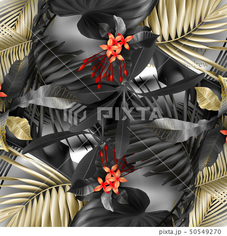 Tropical black and gold leaves on white background 50549270