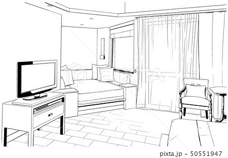 漫画風ペン画イラスト リゾートホテルのイラスト素材