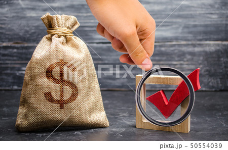 Magnifying glass is looking at a red check mark Magnifying glass is looking at a red check mark 50554039
