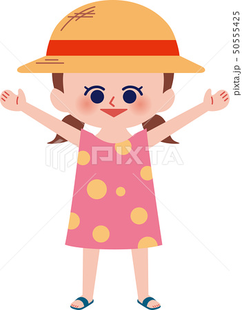 麦わら帽子をかぶった女の子の全身イラストのイラスト素材 50555425 Pixta