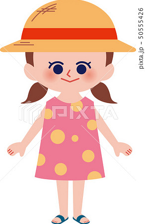 麦わら帽子をかぶった女の子の全身イラストのイラスト素材