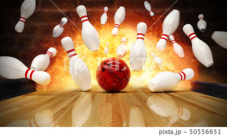 Bowling strike hit with fire explosion Bowling strike hit with fire explosion 50556651