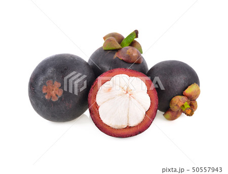 whole and half cut fresh Mangosteen on white whole and half cut fresh Mangosteen on white 50557943