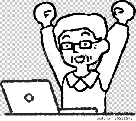 高齢者 ノートパソコン シニア ポーズ 感情表現 イラストのイラスト素材
