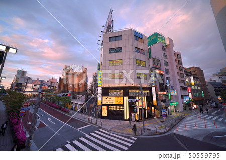 日本の東京都市景観　大井町駅前などを望む(夕陽を浴びるビルなど） 50559795