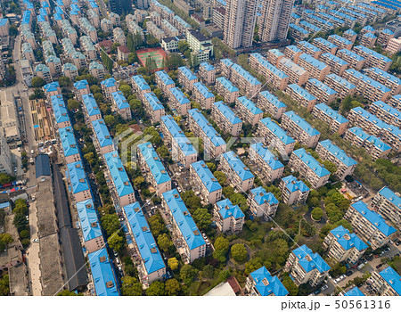 Aerial view of blue houses. Residential 50561316