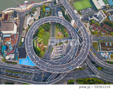 Aerial view of Nanpu Bridge, Shanghai Downtown, Aerial view of Nanpu Bridge, Shanghai Downtown, 50561319