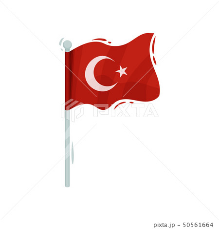 National flag of Turkey on the pole. Vector illustration on white background.