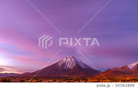Sunset at Licancabur volcano long exposure in Atacama desert Sunset at Licancabur volcano long exposure in Atacama desert 50563899