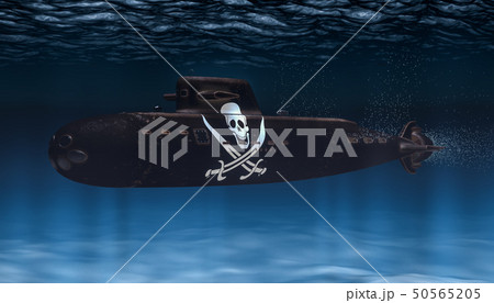 Submarine with piracy flag, 3D rendering Submarine with piracy flag, 3D rendering 50565205