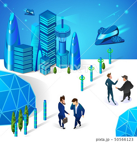 Businessmen Communicating in Futuristic Smart City 50566123
