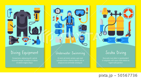 Underwater diving sport cards templates vector illustration. Water diving activity scuba dive 50567736