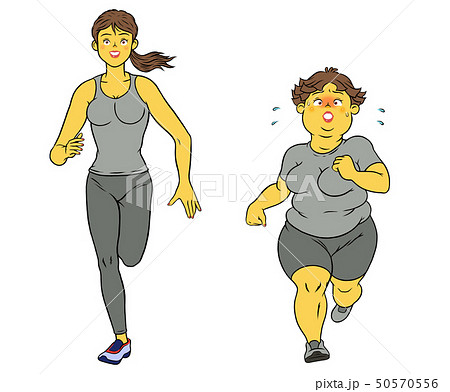 ダイエットのためにランニングをする、インストラクターの女性と、ぽっちゃり女性 50570556