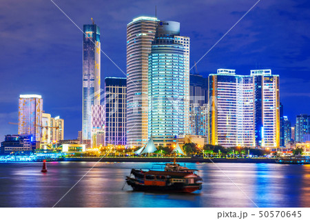 Night view of financial district skyscrapers 50570645