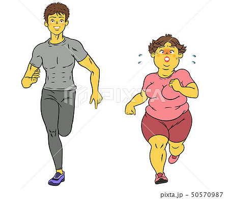 ダイエットのためにランニングをする、インストラクターの男性と、ぽっちゃり女性 50570987