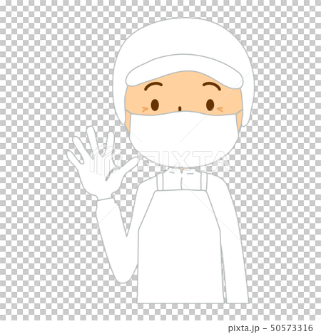 食品衛生作業服エプロンマスク白女性手を振るシニアのイラスト素材