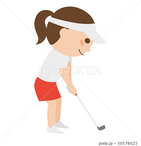 若い女性のイラスト スポーツのゴルフを楽しんでいる若い女性 のイラスト素材