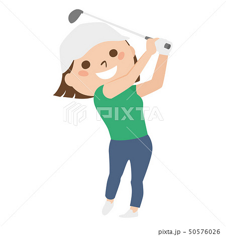 若い女性のイラスト。スポーツのゴルフを楽しんでいる若い女性。 50576026