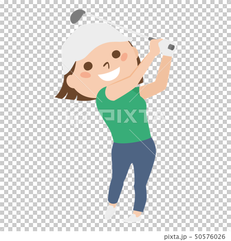 若い女性のイラスト。スポーツのゴルフを楽しんでいる若い女性。 50576026