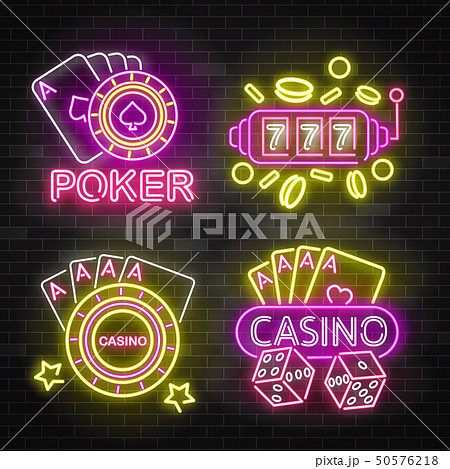 Set of casino neon illuminated signboardsのイラスト素材 [50576218