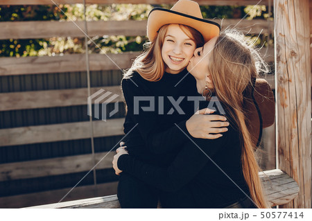 Girls in a cowboys hat on a ranch 50577414