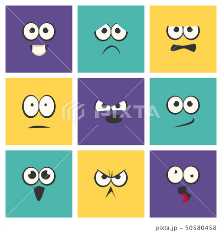 Cute Emoji with Different Emotive Feelings Set, Kawaii Emoticons, Funny Faces with Different 50580458