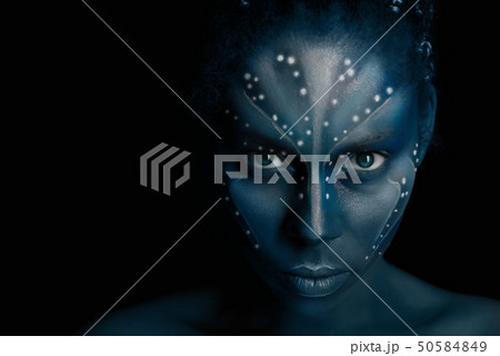 Art photo of Africal woman with tribal ethnic paintings in Avatar style Art photo of Africal woman with tribal ethnic paintings in Avatar style 50584849
