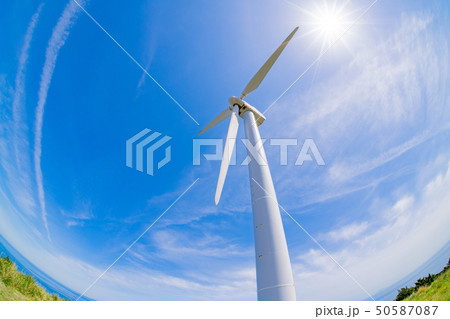静岡県東伊豆町稲取 東伊豆風力発電所 魚眼レンズ 静岡県東伊豆町稲取 東伊豆風力発電所 魚眼レンズ 50587087