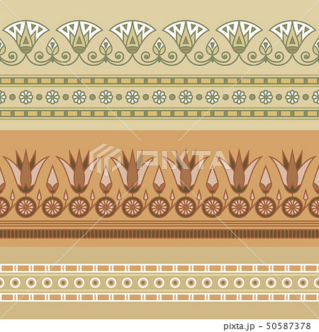 Seamless vector illustration of Egyptian national ornament with a lotus flower. 50587378