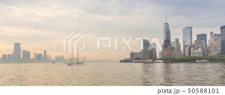 Panoramic view of Lower Manhattan and Jersey City, New York City, USA Panoramic view of Lower Manhattan and Jersey City, New York City, USA 50588101