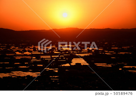 散居村と夕日 散居村と夕日 50589476