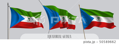 Set of Equatorial Guinea waving flag on isolated 50589662