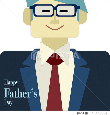 スーツを着てメガネをかけた若いお父さんが喜んでいる表情 父の日のコンセプトイラストのイラスト素材