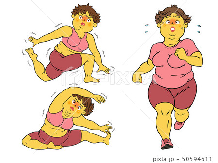 ダイエットのためにランニングをする、ぽっちゃり女性セット ダイエットのためにランニングをする、ぽっちゃり女性セット 50594611