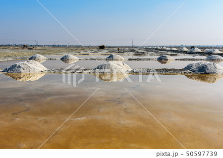 Heaps of salt on Sambhar Salt Lake. India 50597739