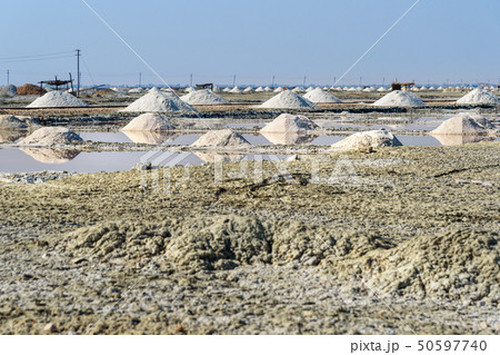 Heaps of salt on Sambhar Salt Lake. India 50597740