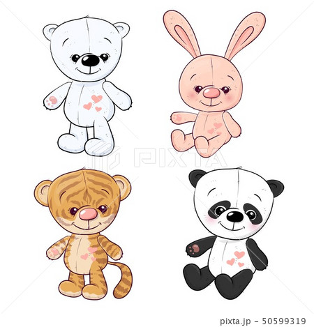 Set tiger cub kitten teddy bear hare. Hand 50599319