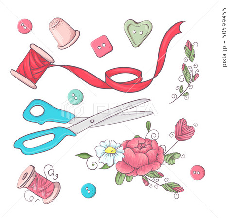 A set of sewing accessories. Hand drawing. Vector A set of sewing accessories. Hand drawing. Vector 50599455