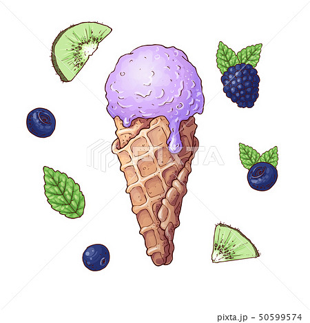 Set of ice cream with fruits including strawberry, 50599574