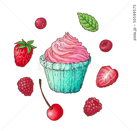 Set cupcake raspberry strawberry cherry, hand Set cupcake raspberry strawberry cherry, hand 50599575