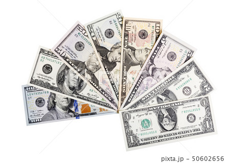 Banknotes of United States of America, dollars. There are all included - 100, 50, 20, 10, 2 and a 1 Banknotes of United States of America, dollars. There are all included - 100, 50, 20, 10, 2 and a 1 50602656
